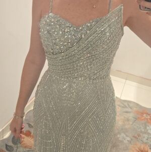 Stunning Silver Beaded Prom Dress